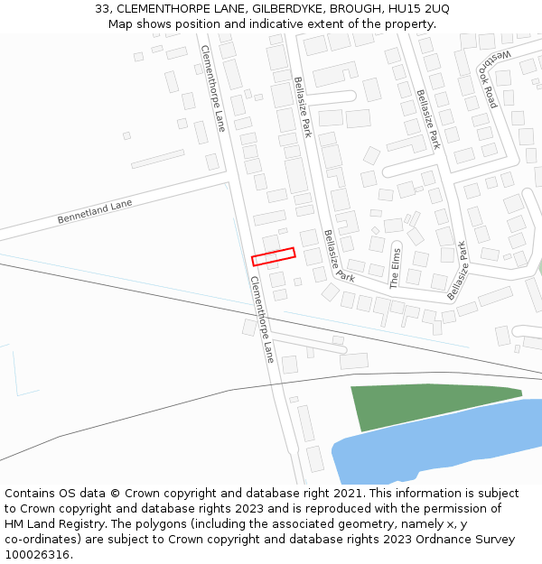 33, CLEMENTHORPE LANE, GILBERDYKE, BROUGH, HU15 2UQ: Location map and indicative extent of plot