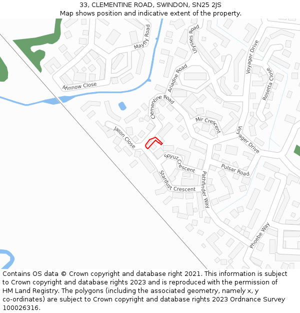 33, CLEMENTINE ROAD, SWINDON, SN25 2JS: Location map and indicative extent of plot