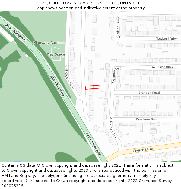 33, CLIFF CLOSES ROAD, SCUNTHORPE, DN15 7HT: Location map and indicative extent of plot