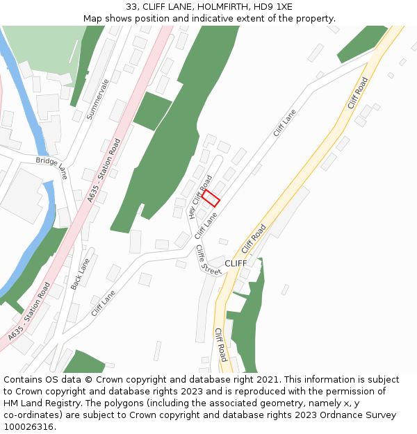 33, CLIFF LANE, HOLMFIRTH, HD9 1XE: Location map and indicative extent of plot