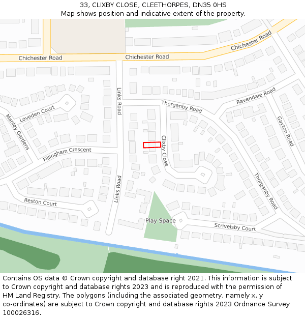 33, CLIXBY CLOSE, CLEETHORPES, DN35 0HS: Location map and indicative extent of plot