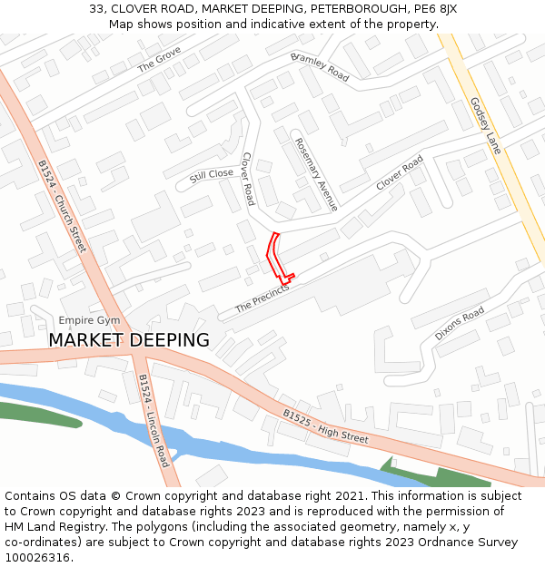 33, CLOVER ROAD, MARKET DEEPING, PETERBOROUGH, PE6 8JX: Location map and indicative extent of plot