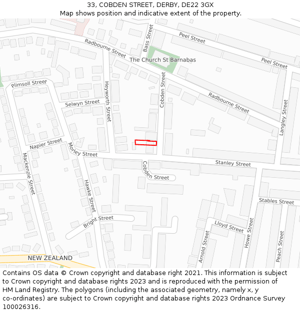 33, COBDEN STREET, DERBY, DE22 3GX: Location map and indicative extent of plot