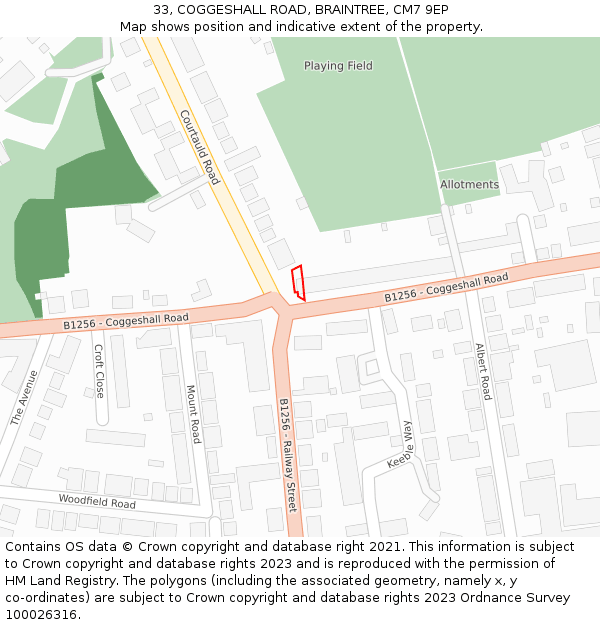 33, COGGESHALL ROAD, BRAINTREE, CM7 9EP: Location map and indicative extent of plot