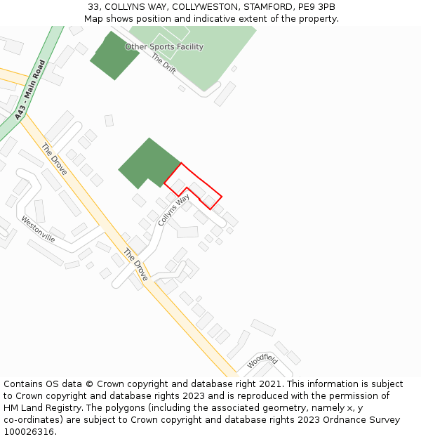 33, COLLYNS WAY, COLLYWESTON, STAMFORD, PE9 3PB: Location map and indicative extent of plot
