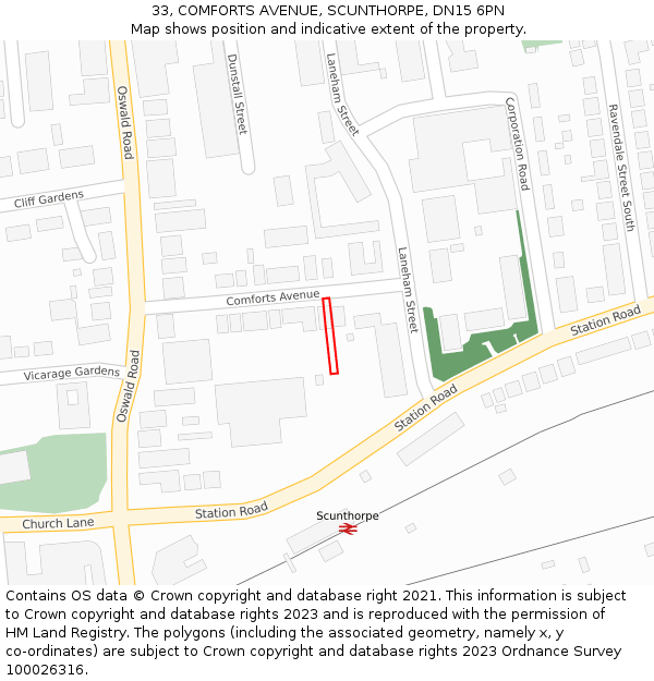 33, COMFORTS AVENUE, SCUNTHORPE, DN15 6PN: Location map and indicative extent of plot