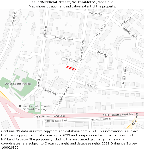33, COMMERCIAL STREET, SOUTHAMPTON, SO18 6LY: Location map and indicative extent of plot