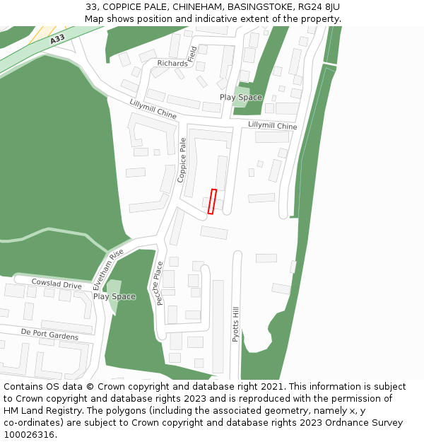 33, COPPICE PALE, CHINEHAM, BASINGSTOKE, RG24 8JU: Location map and indicative extent of plot