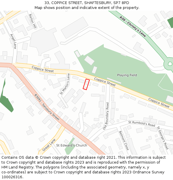 33, COPPICE STREET, SHAFTESBURY, SP7 8PD: Location map and indicative extent of plot