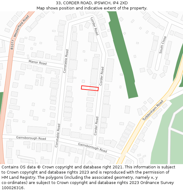 33, CORDER ROAD, IPSWICH, IP4 2XD: Location map and indicative extent of plot