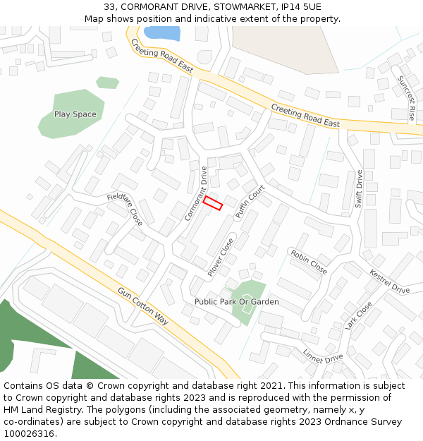 33, CORMORANT DRIVE, STOWMARKET, IP14 5UE: Location map and indicative extent of plot
