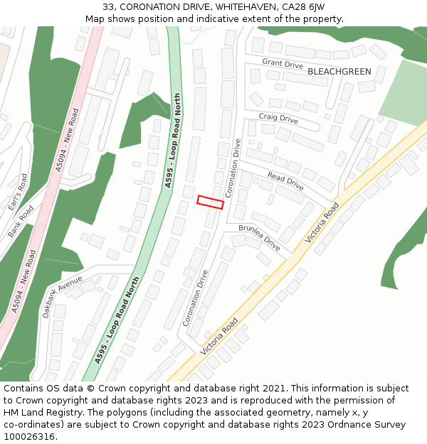 33, CORONATION DRIVE, WHITEHAVEN, CA28 6JW: Location map and indicative extent of plot