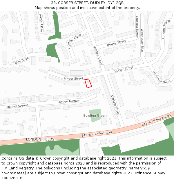 33, CORSER STREET, DUDLEY, DY1 2QR: Location map and indicative extent of plot
