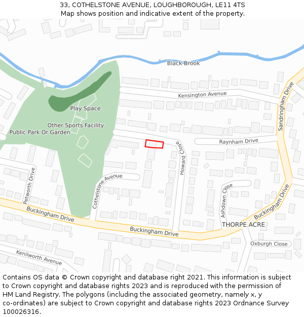 33, COTHELSTONE AVENUE, LOUGHBOROUGH, LE11 4TS: Location map and indicative extent of plot