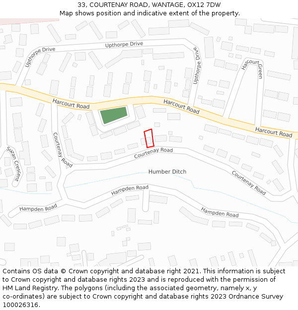 33, COURTENAY ROAD, WANTAGE, OX12 7DW: Location map and indicative extent of plot