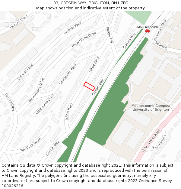 33, CRESPIN WAY, BRIGHTON, BN1 7FG: Location map and indicative extent of plot