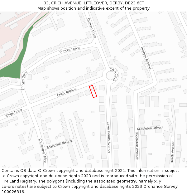 33, CRICH AVENUE, LITTLEOVER, DERBY, DE23 6ET: Location map and indicative extent of plot