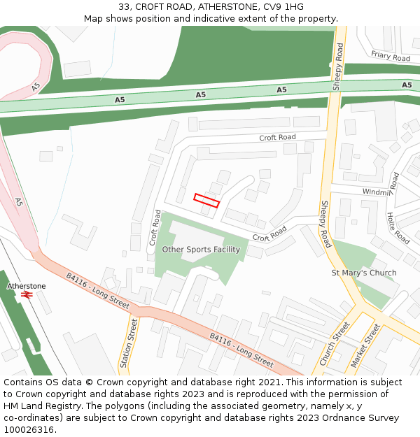 33, CROFT ROAD, ATHERSTONE, CV9 1HG: Location map and indicative extent of plot