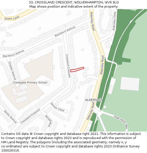 33, CROSSLAND CRESCENT, WOLVERHAMPTON, WV6 9LG: Location map and indicative extent of plot
