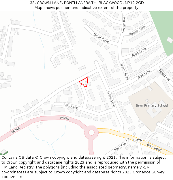 33, CROWN LANE, PONTLLANFRAITH, BLACKWOOD, NP12 2GD: Location map and indicative extent of plot