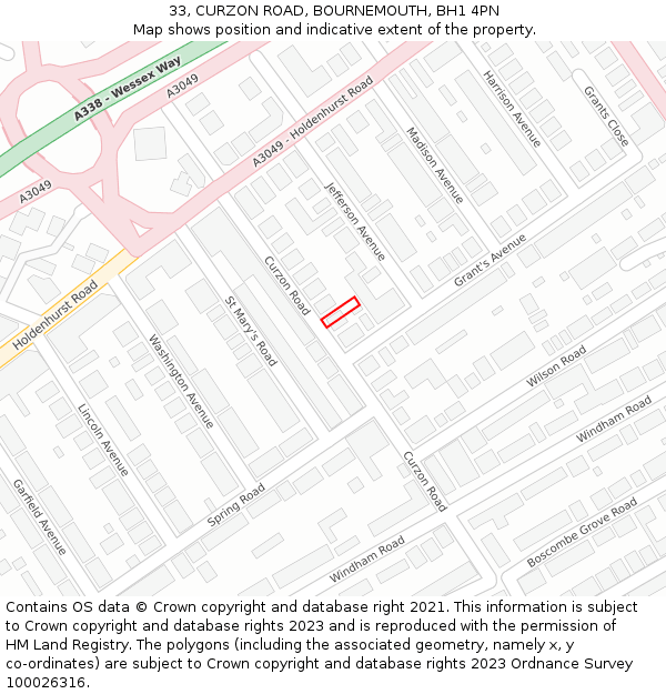 33, CURZON ROAD, BOURNEMOUTH, BH1 4PN: Location map and indicative extent of plot