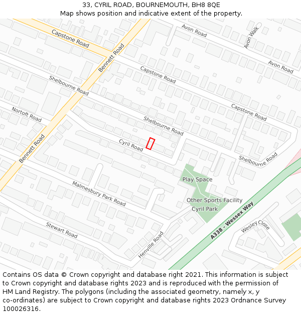 33, CYRIL ROAD, BOURNEMOUTH, BH8 8QE: Location map and indicative extent of plot