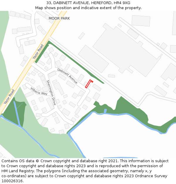 33, DABINETT AVENUE, HEREFORD, HR4 9XG: Location map and indicative extent of plot