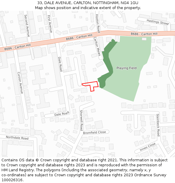 33, DALE AVENUE, CARLTON, NOTTINGHAM, NG4 1GU: Location map and indicative extent of plot