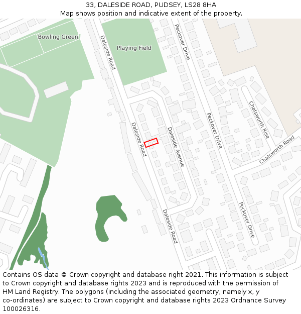 33, DALESIDE ROAD, PUDSEY, LS28 8HA: Location map and indicative extent of plot
