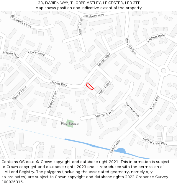 33, DARIEN WAY, THORPE ASTLEY, LEICESTER, LE3 3TT: Location map and indicative extent of plot