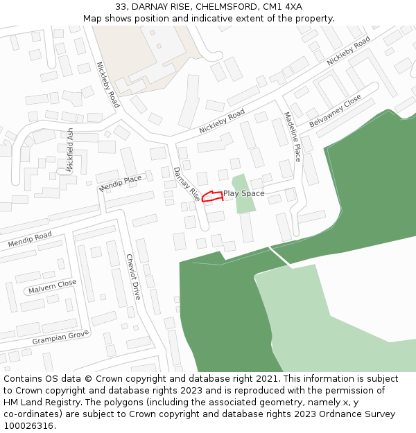 33, DARNAY RISE, CHELMSFORD, CM1 4XA: Location map and indicative extent of plot