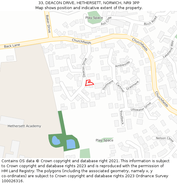 33, DEACON DRIVE, HETHERSETT, NORWICH, NR9 3PP: Location map and indicative extent of plot