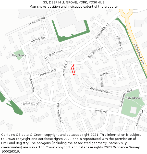 33, DEER HILL GROVE, YORK, YO30 4UE: Location map and indicative extent of plot