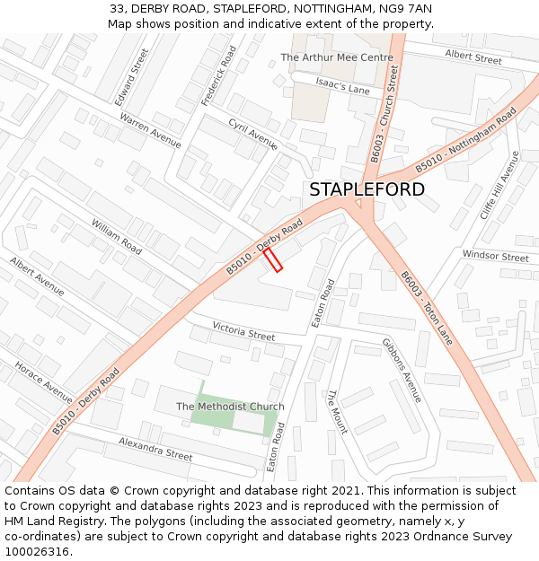 33, DERBY ROAD, STAPLEFORD, NOTTINGHAM, NG9 7AN: Location map and indicative extent of plot