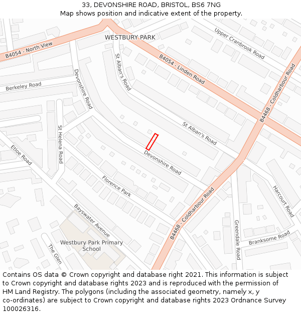 33, DEVONSHIRE ROAD, BRISTOL, BS6 7NG: Location map and indicative extent of plot