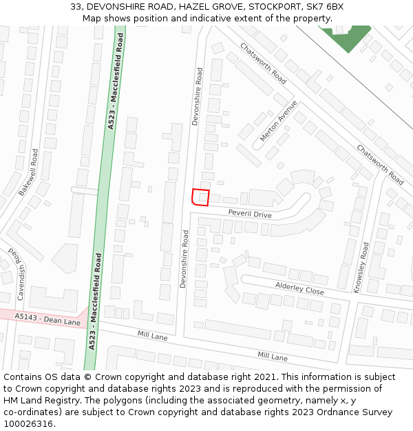 33, DEVONSHIRE ROAD, HAZEL GROVE, STOCKPORT, SK7 6BX: Location map and indicative extent of plot