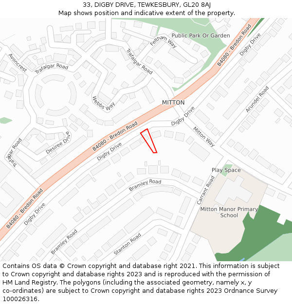 33, DIGBY DRIVE, TEWKESBURY, GL20 8AJ: Location map and indicative extent of plot