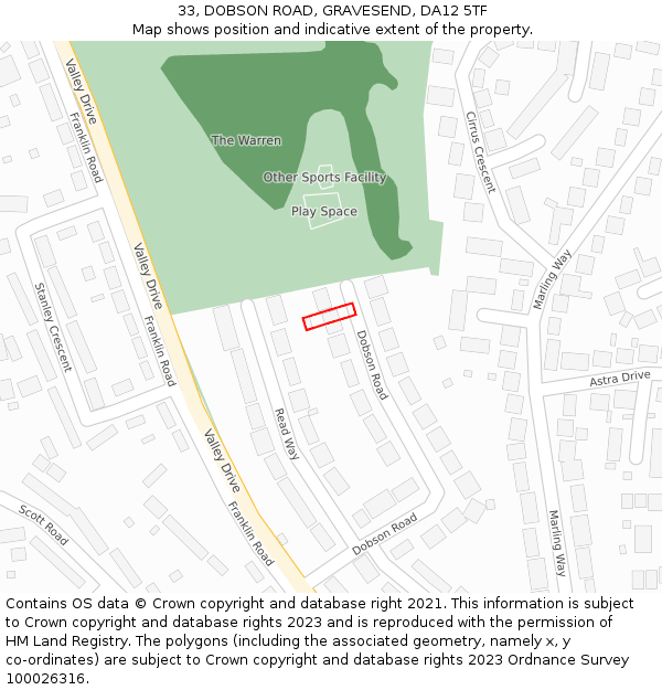 33, DOBSON ROAD, GRAVESEND, DA12 5TF: Location map and indicative extent of plot