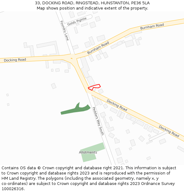 33, DOCKING ROAD, RINGSTEAD, HUNSTANTON, PE36 5LA: Location map and indicative extent of plot