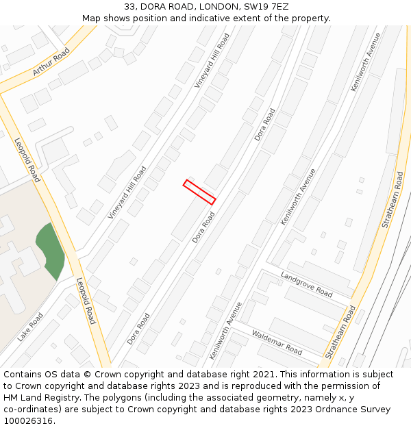 33, DORA ROAD, LONDON, SW19 7EZ: Location map and indicative extent of plot