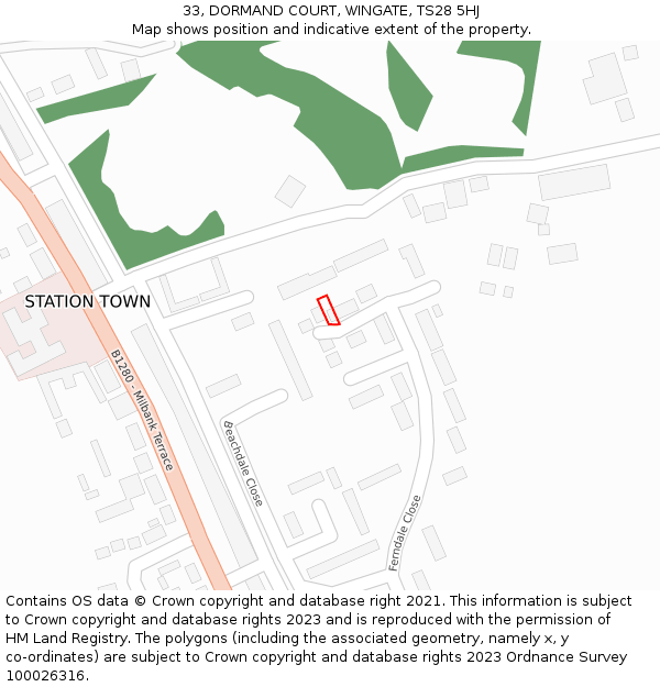 33, DORMAND COURT, WINGATE, TS28 5HJ: Location map and indicative extent of plot