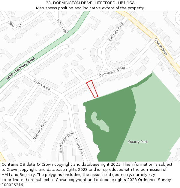 33, DORMINGTON DRIVE, HEREFORD, HR1 1SA: Location map and indicative extent of plot
