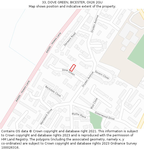 33, DOVE GREEN, BICESTER, OX26 2GU: Location map and indicative extent of plot