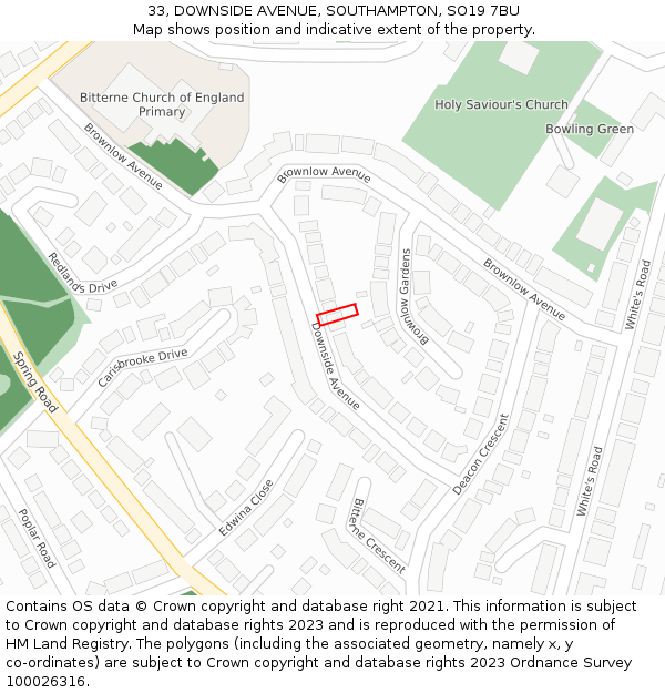 33, DOWNSIDE AVENUE, SOUTHAMPTON, SO19 7BU: Location map and indicative extent of plot
