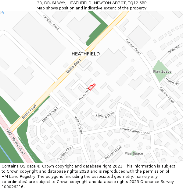 33, DRUM WAY, HEATHFIELD, NEWTON ABBOT, TQ12 6RP: Location map and indicative extent of plot
