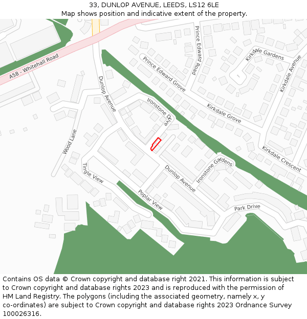 33, DUNLOP AVENUE, LEEDS, LS12 6LE: Location map and indicative extent of plot