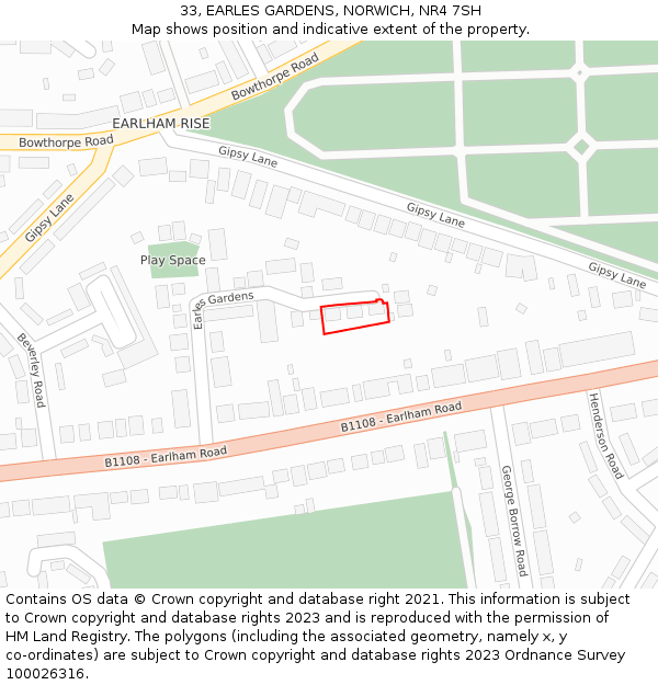 33, EARLES GARDENS, NORWICH, NR4 7SH: Location map and indicative extent of plot