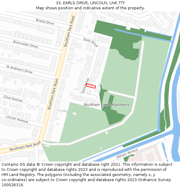 33, EARLS DRIVE, LINCOLN, LN6 7TY: Location map and indicative extent of plot