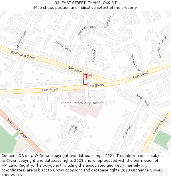 33, EAST STREET, THAME, OX9 3JT: Location map and indicative extent of plot