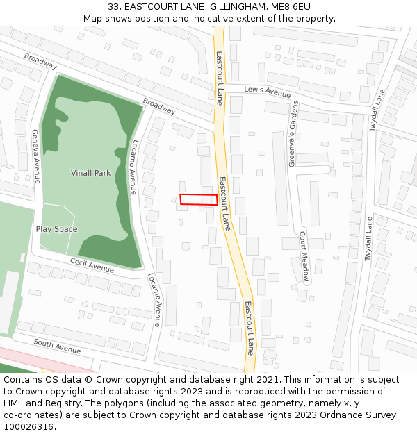 33, EASTCOURT LANE, GILLINGHAM, ME8 6EU: Location map and indicative extent of plot